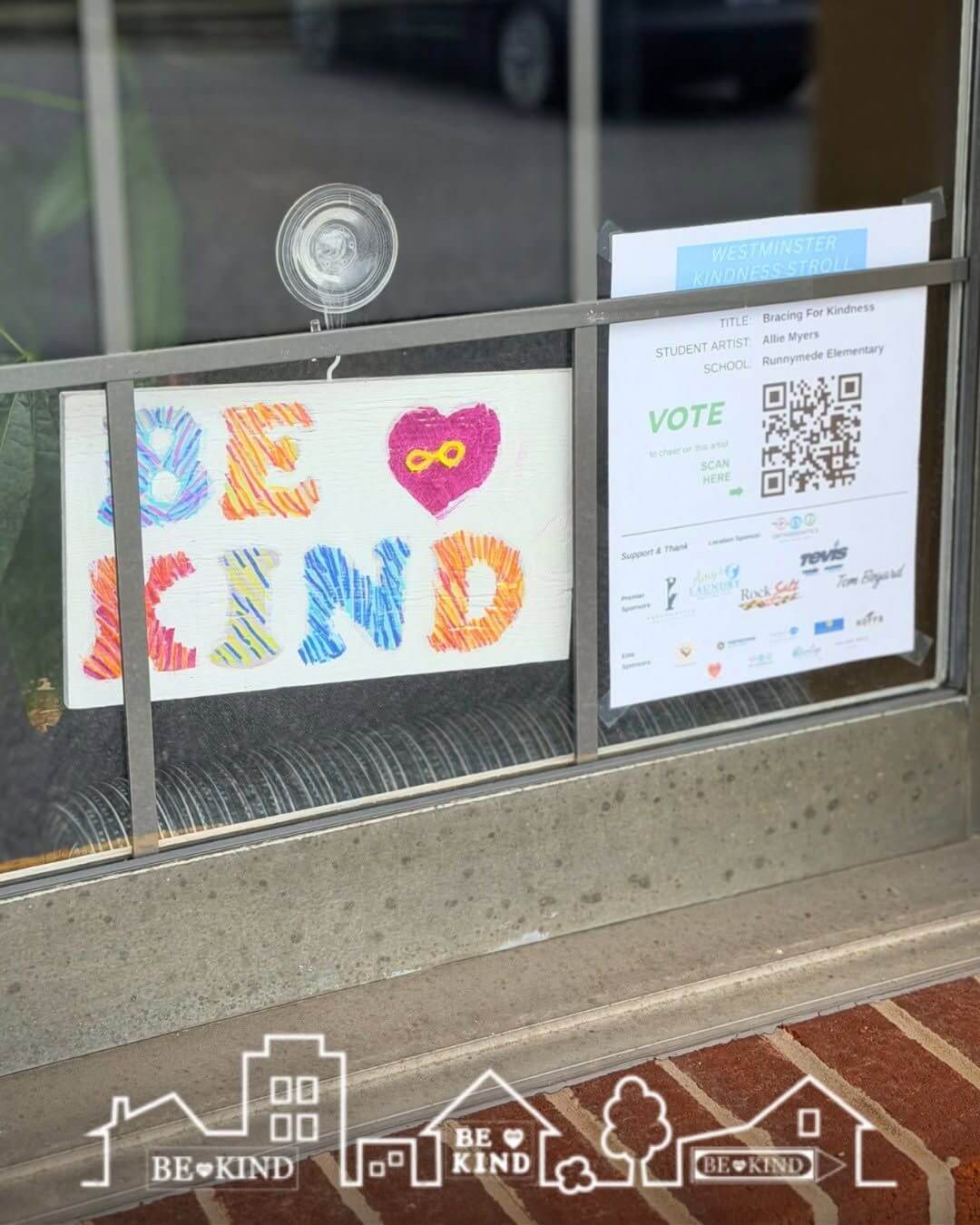 Student-painted Be Kind sign and voting information at PSJ’s Westminster office